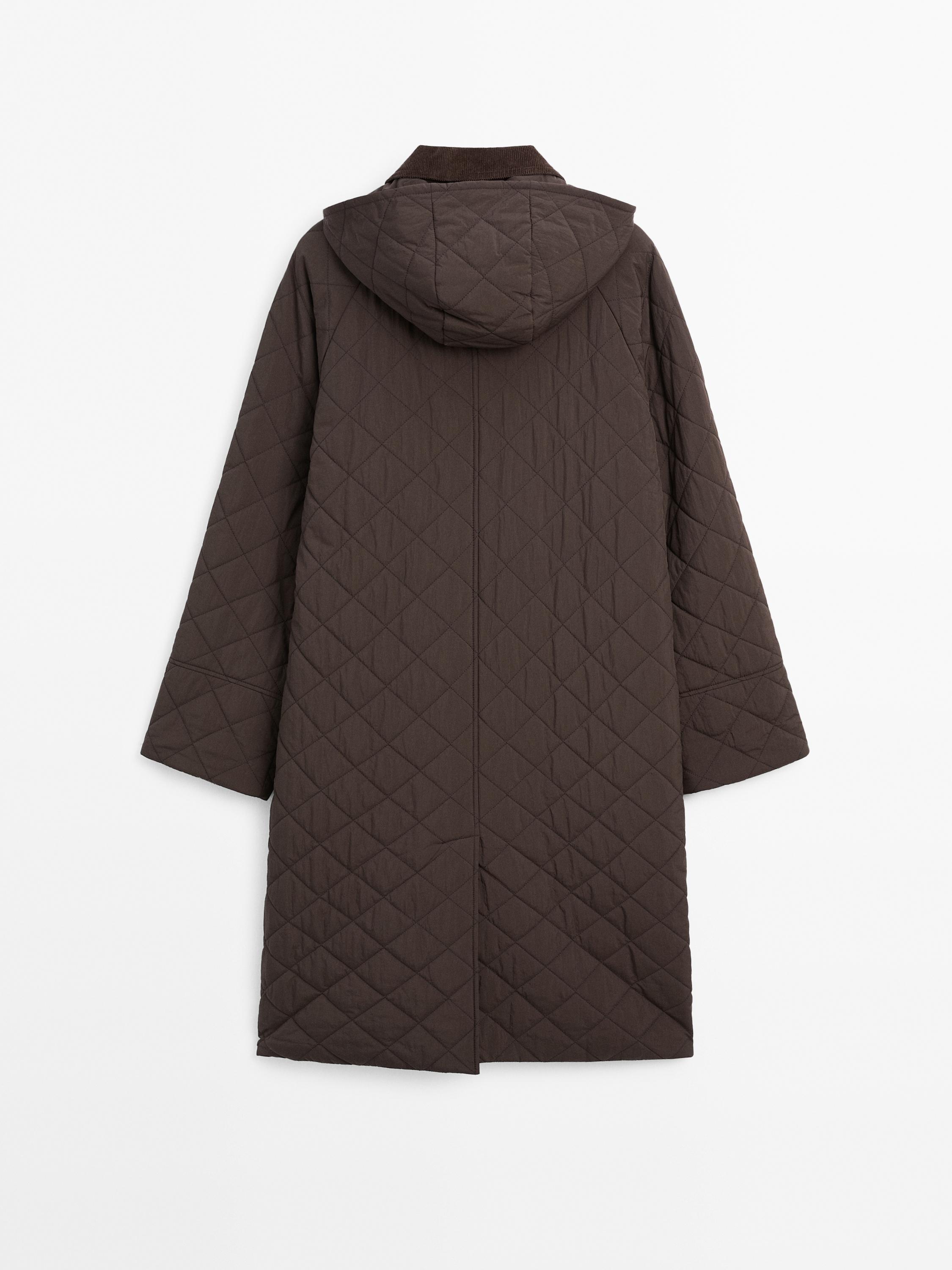 Long water-repellent coat with corduroy detail